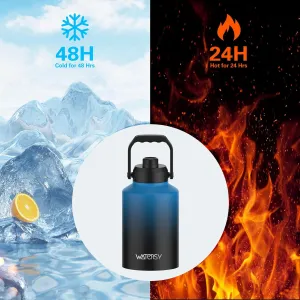 1 Gallon Water Bottle Insulated(Cold for 48 Hrs),BPA Free&Leak Proof,128oz Stainless Steel Water Jug,Big thermo,Large Water Bottle with Handle for Gym,Hiking,Camping&Travel,Gradient Blue