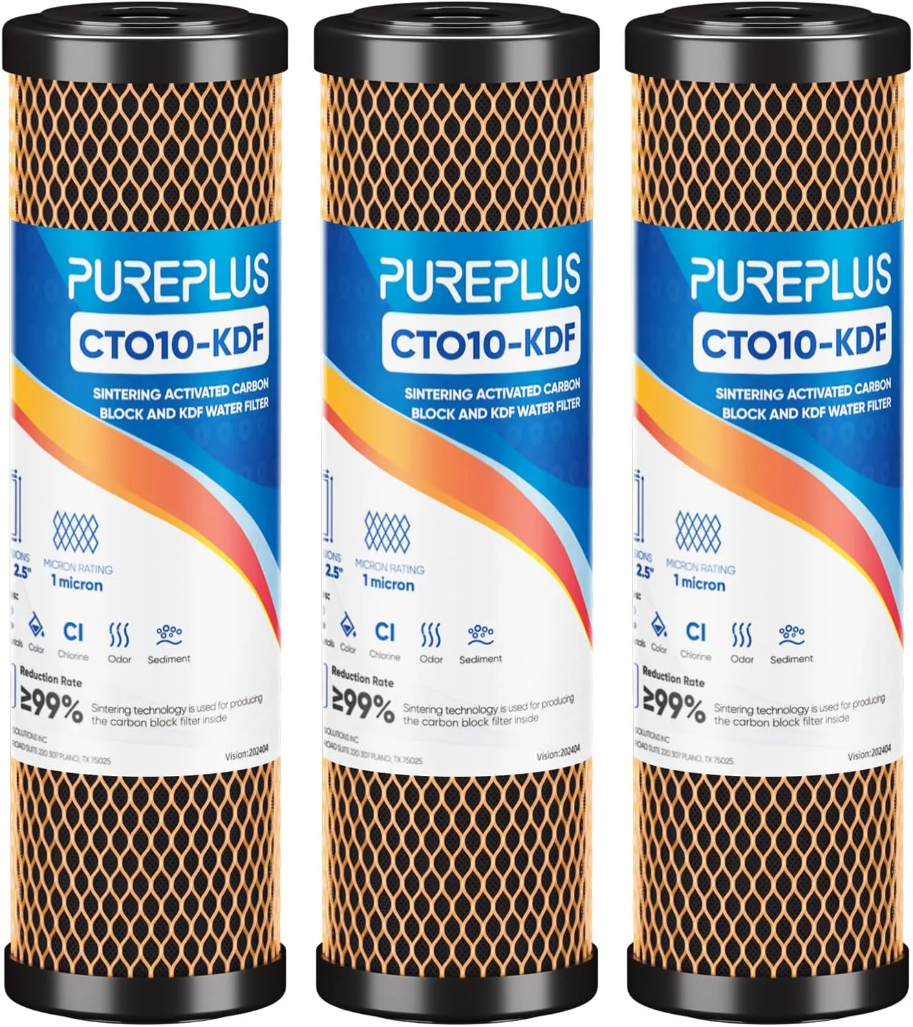 1 Micron 2.5" x 10" Whole House CTO Carbon Water Filter Cartridge Replacement for Under Sink Water Filter System, Dupont WFPFC8002, WFPFC9001, FXWTC, SCWH-5, WHEF-WHWC, WHCF-WHWC, AMZN-SCWH-5, 3Pack