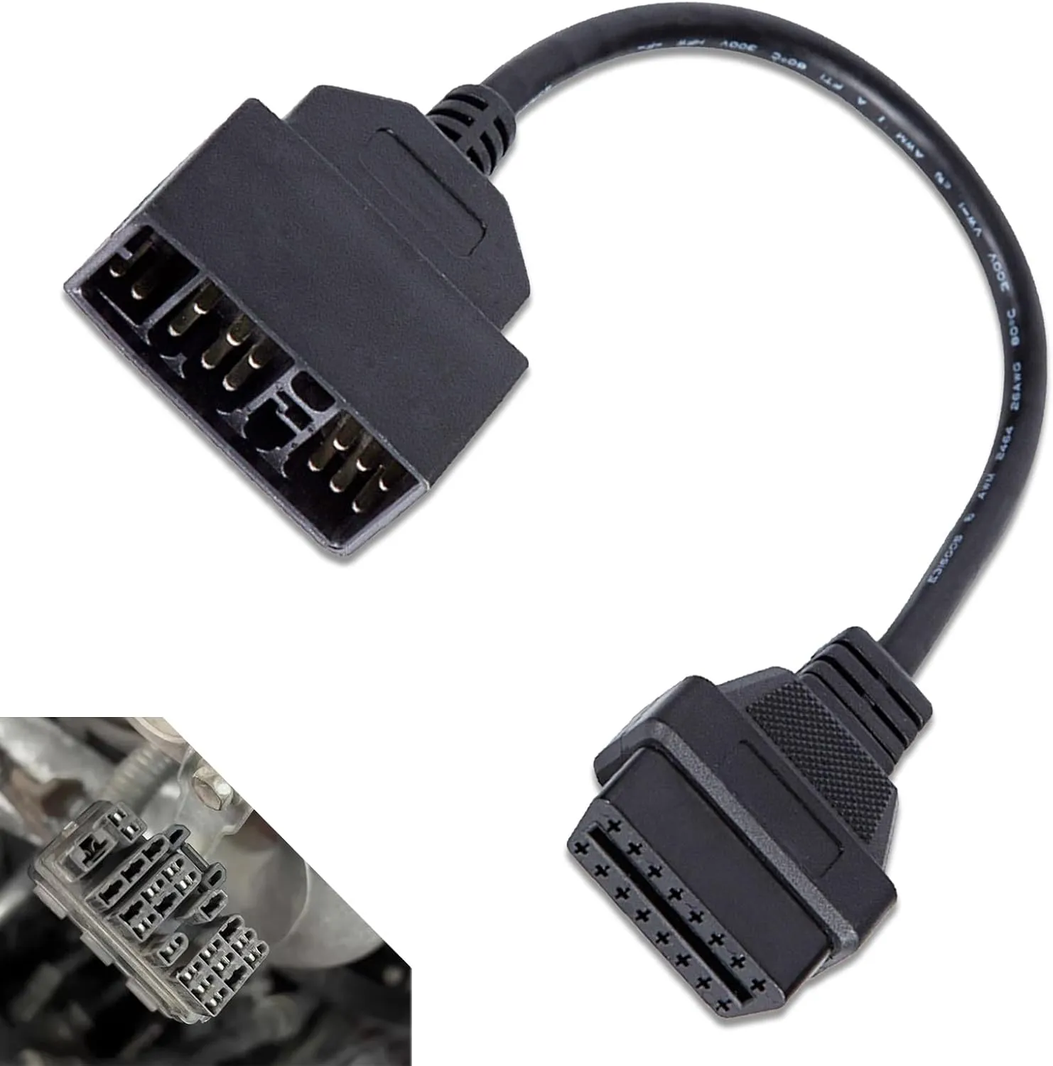 1 PC Car 22 Pin OBD1 to 16 Pin OBD2 Cable, 11.81" Conversion Adapter Work with OBD2 Scanner Tools, Flexible Anti-Interference Diagnostic Harness, Compatible with Specific Models (Black)