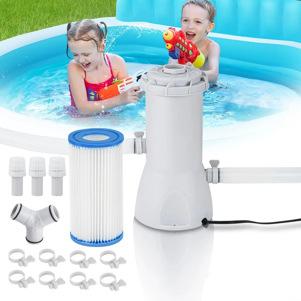 1000 Gallon Above Ground Pools Filter Pump, Water Circulation and Piscina Cartridge Filtration System - Improve Water Cleanliness and Clarity