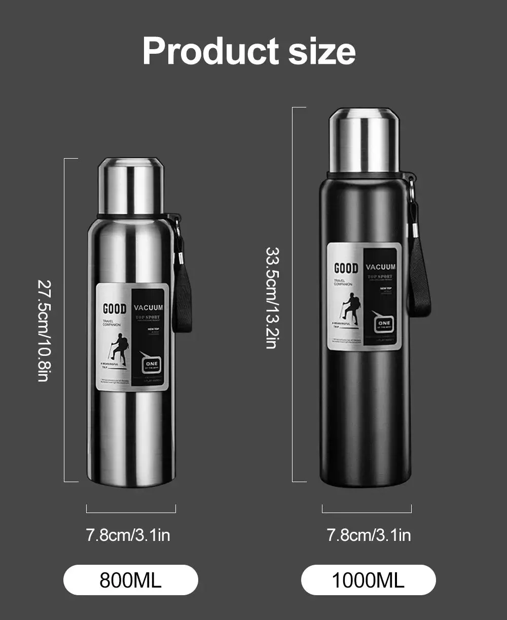 1000ML Stainless Steel Thermos Bottle Sport Thermal Water Bottle Keep Cold and Hot Insulated Cup Outdoor Camping Vacuum Flasks