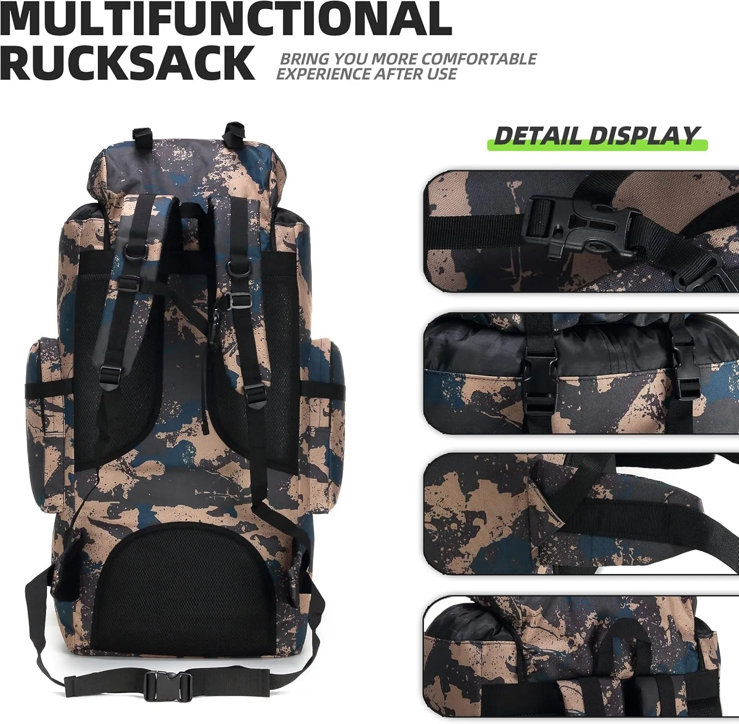 100L Camping Hiking Backpack Molle Rucksack Military Camping Backpacking Daypack