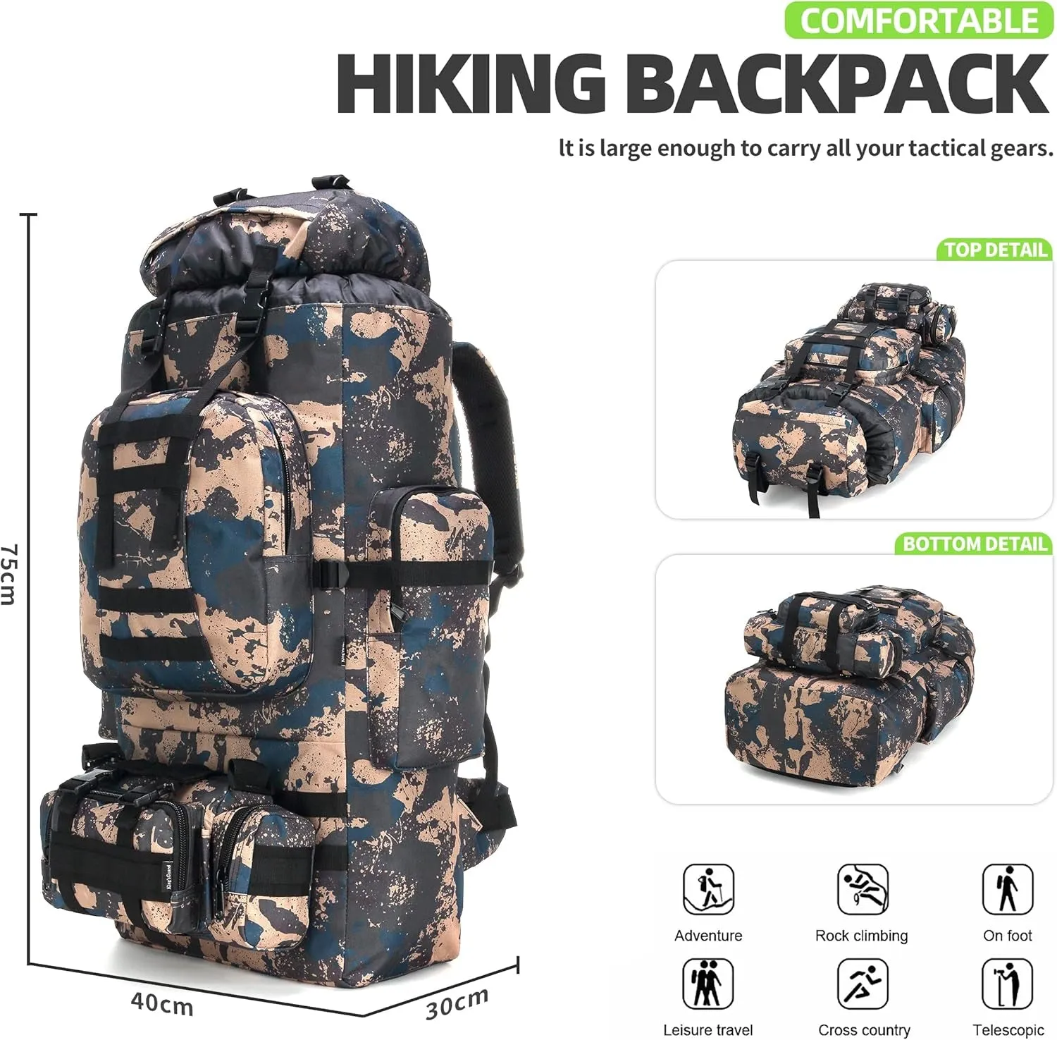 100L Camping Hiking Backpack Molle Rucksack Military Camping Backpacking Daypack