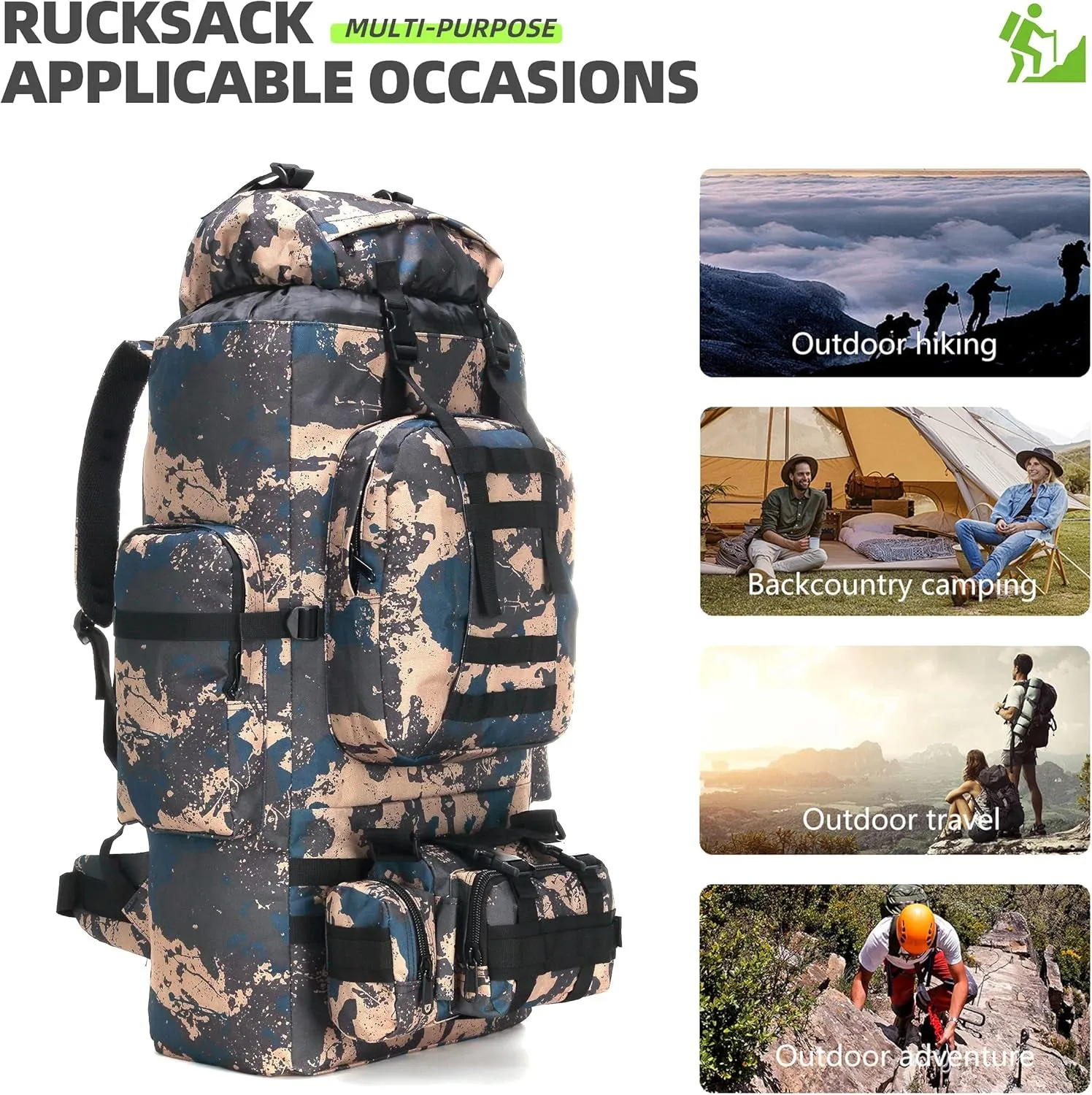 100L Camping Hiking Backpack Molle Rucksack Military Camping Backpacking Daypack