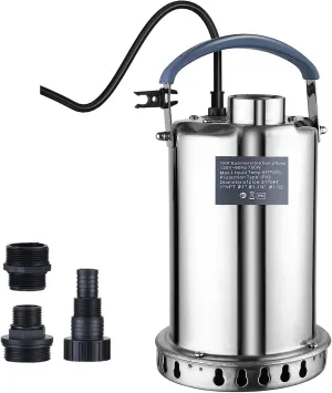 1.2 HP Sump Pump Submersible 4200 GPH Water Pump for Pool Draining, Full Stainless Steel, Clean Dirty Water Transfer from Basement Garden Pond Sump Pit Hot Tub with Adapters