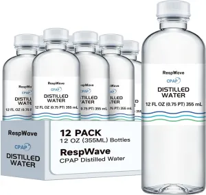 12 oz 12-Pack Distilled Water for CPAP Machines | Made in USA | Use with ResMed and Respironics Machines | Travel-Friendly, Clean, Multi-Use