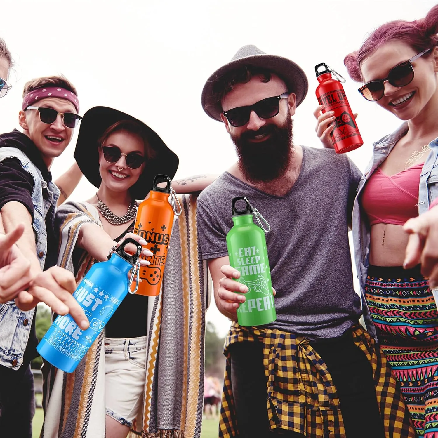 12 Pcs 17oz Gaming Water Bottle Sports Insulated Water Bottles with Hook Clip Funny Quotes Aluminum Gamer Iced Coffee Travel Mug for Birthday Video Game Party Favors (Multicolor)