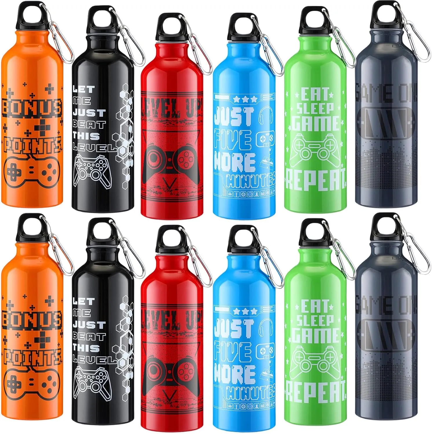 12 Pcs 17oz Gaming Water Bottle Sports Insulated Water Bottles with Hook Clip Funny Quotes Aluminum Gamer Iced Coffee Travel Mug for Birthday Video Game Party Favors (Multicolor)