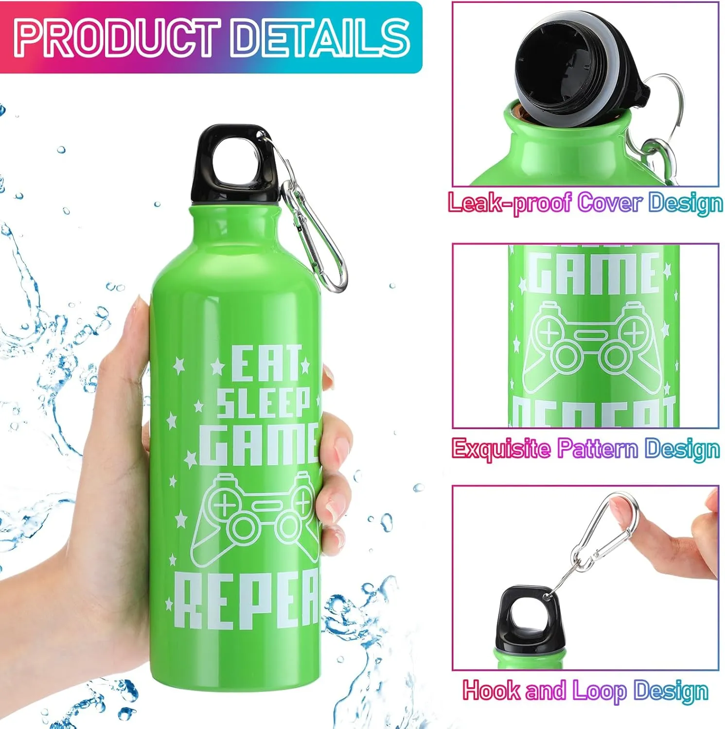 12 Pcs 17oz Gaming Water Bottle Sports Insulated Water Bottles with Hook Clip Funny Quotes Aluminum Gamer Iced Coffee Travel Mug for Birthday Video Game Party Favors (Multicolor)