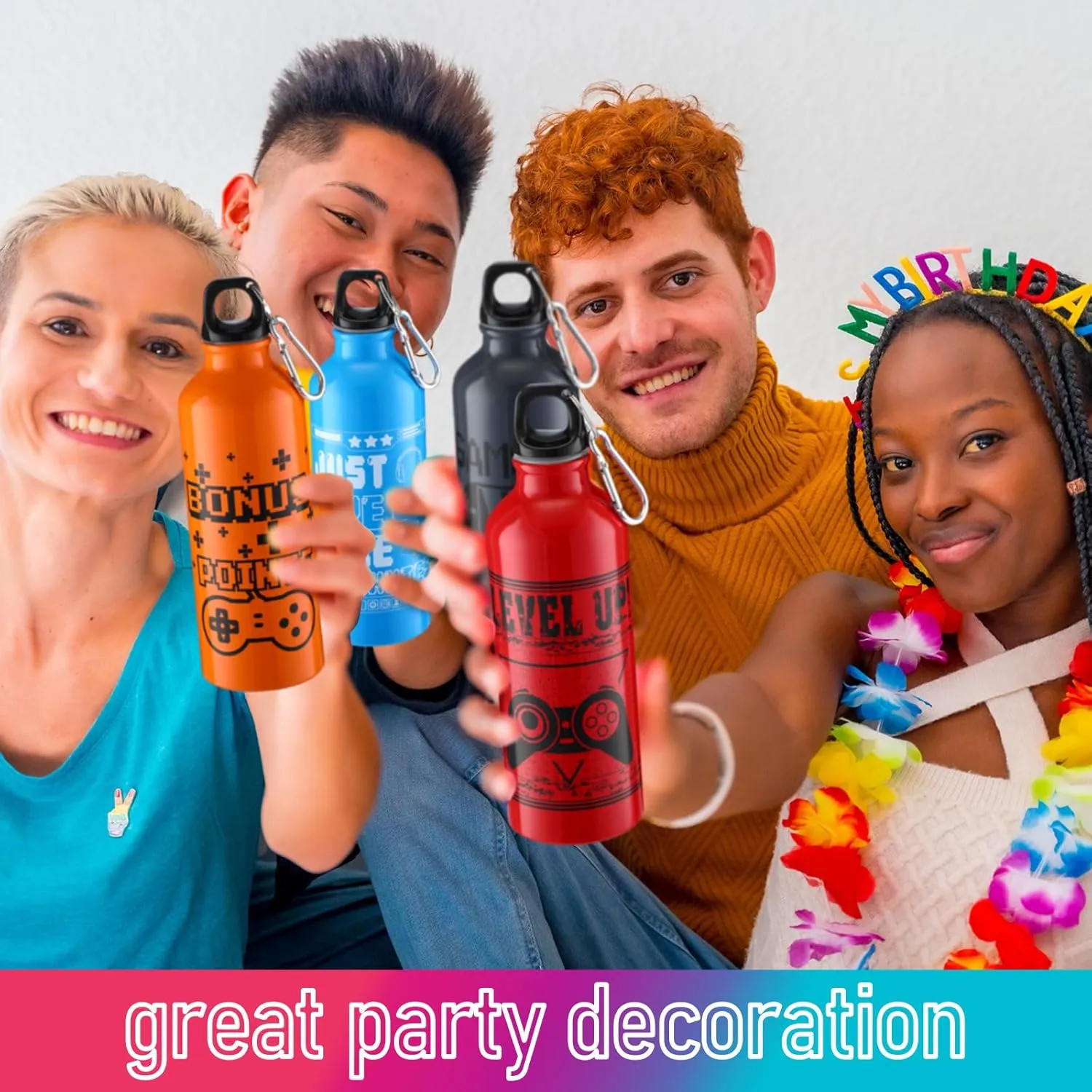 12 Pcs 17oz Gaming Water Bottle Sports Insulated Water Bottles with Hook Clip Funny Quotes Aluminum Gamer Iced Coffee Travel Mug for Birthday Video Game Party Favors (Multicolor)
