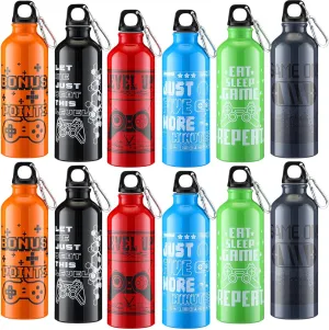 12 Pcs 17oz Gaming Water Bottle Sports Insulated Water Bottles with Hook Clip Funny Quotes Aluminum Gamer Iced Coffee Travel Mug for Birthday Video Game Party Favors (Multicolor)
