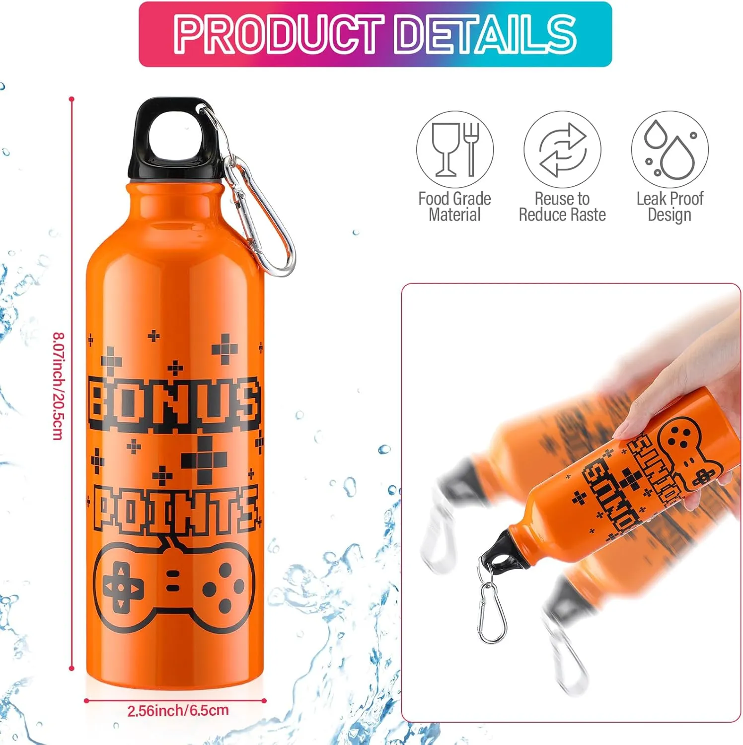 12 Pcs 17oz Gaming Water Bottle Sports Insulated Water Bottles with Hook Clip Funny Quotes Aluminum Gamer Iced Coffee Travel Mug for Birthday Video Game Party Favors (Multicolor)