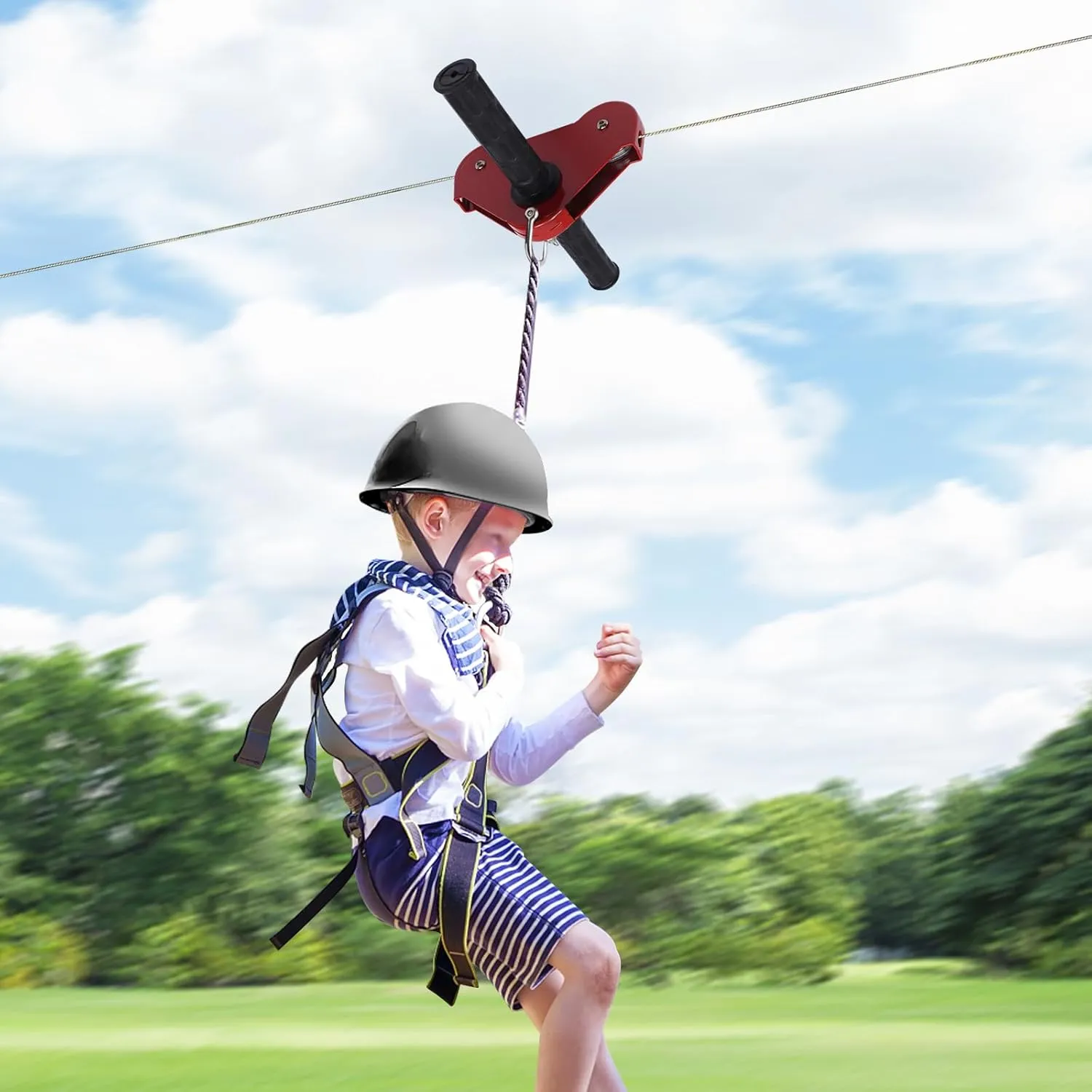 120FT Zip Lines for Kids and Adults Outdoor, Zipline Kits for Backyard Up to 330 Lbs, Kids Zip Line Kit for Backyard with Swing Seat, Spring Brake and Safety Harness Christmas and Birthday Gifts