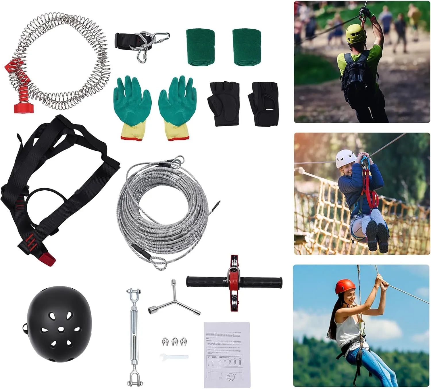 120FT Zip Lines for Kids and Adults Outdoor, Zipline Kits for Backyard Up to 330 Lbs, Kids Zip Line Kit for Backyard with Swing Seat, Spring Brake and Safety Harness Christmas and Birthday Gifts