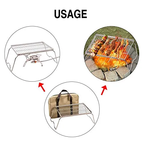 13.6" Small Folding Campfire Grill, 304 Stainless Steel Firepit Grill Grate