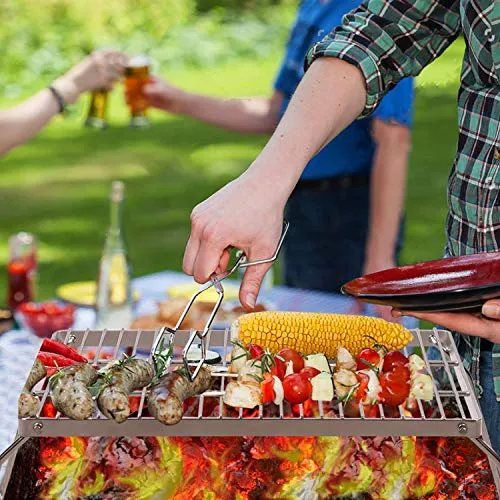 13.6" Small Folding Campfire Grill, 304 Stainless Steel Firepit Grill Grate