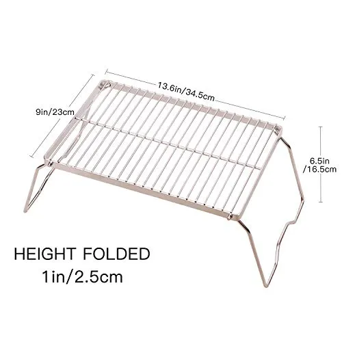 13.6" Small Folding Campfire Grill, 304 Stainless Steel Firepit Grill Grate