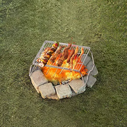 13.6" Small Folding Campfire Grill, 304 Stainless Steel Firepit Grill Grate