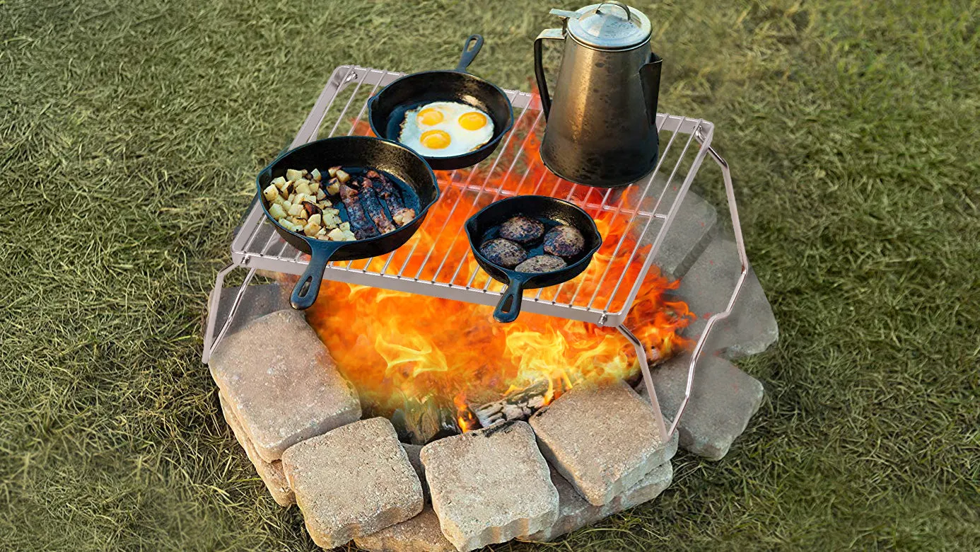 13.6" Small Folding Campfire Grill, 304 Stainless Steel Firepit Grill Grate