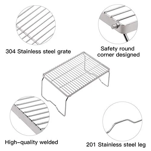 13.6" Small Folding Campfire Grill, 304 Stainless Steel Firepit Grill Grate