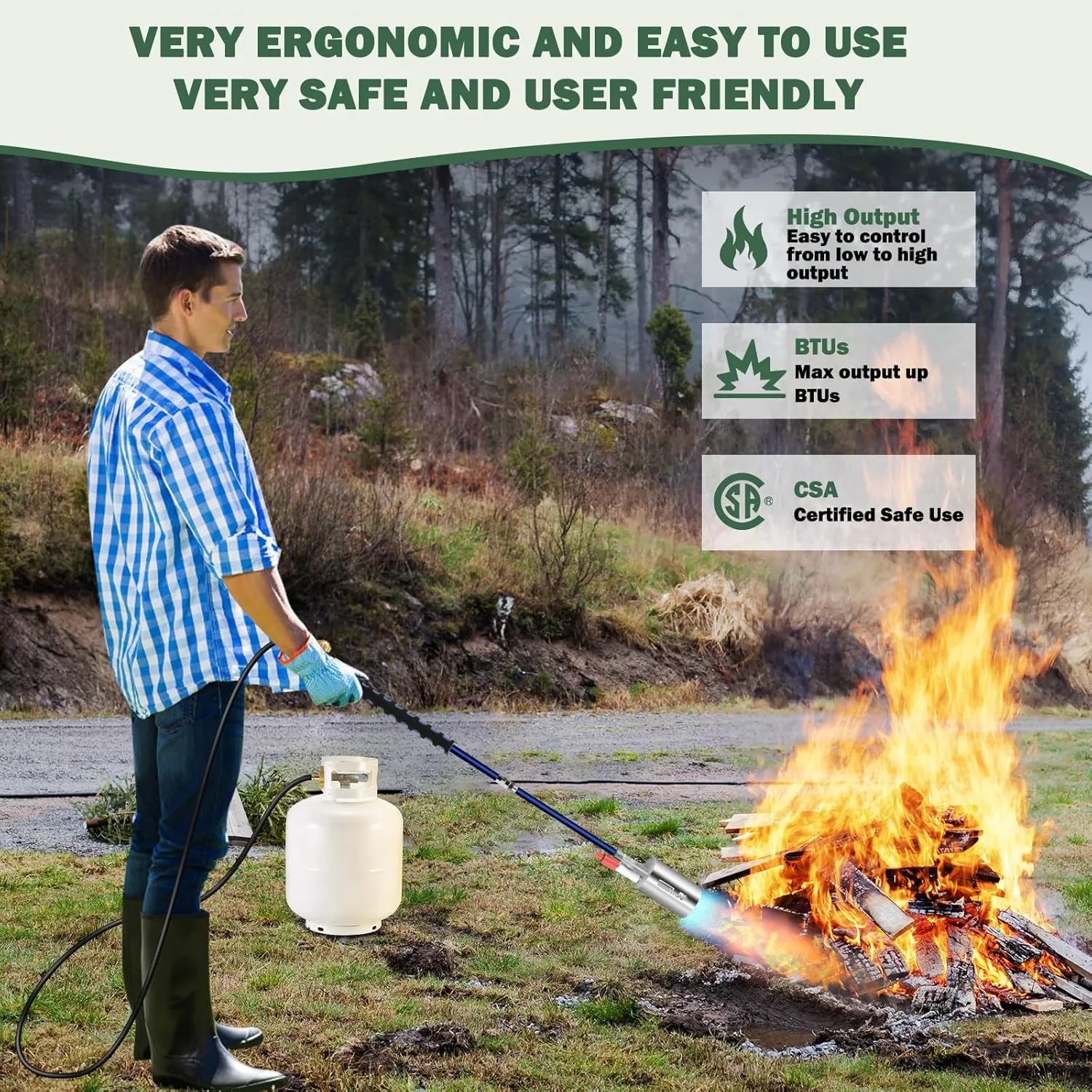1,800,000 BTU Propane Torch Weed Burner Kit with Storage Bag, Weed Torch with 10 FT Hose, Self Igniter Weed Flame Torch for Fire Pit, Roofing, Melting Snow and Ice