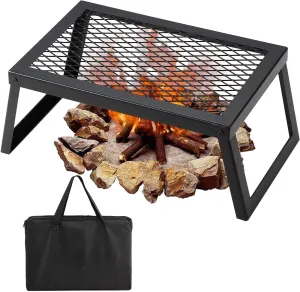 18" Folding Campfire Grill, Heavy Duty Steel Mesh, Portable Cooking Grate with Legs and Carrying Bag, Ideal for Outdoor Open Flame and Camp Fire Cooking