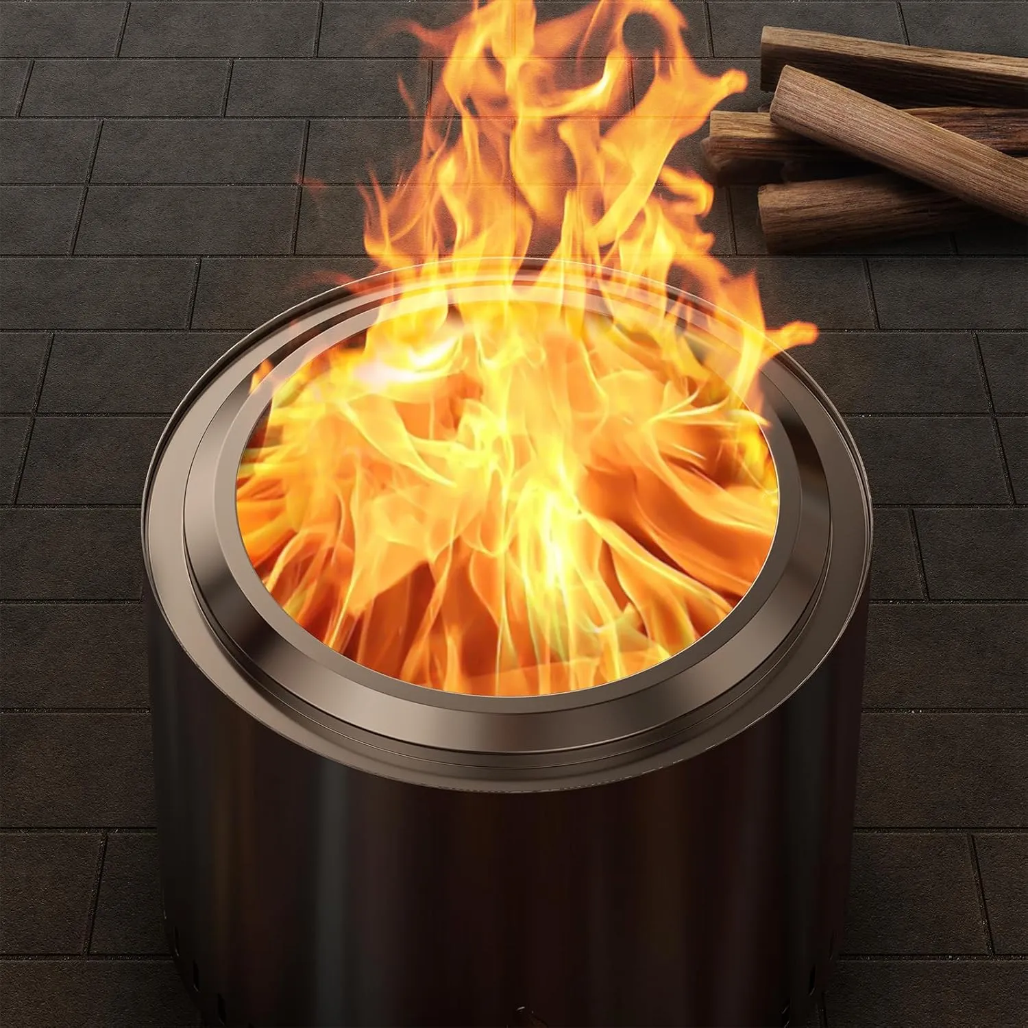 19.5 inch Stainless Steel Smokeless Fire Pit, Outdoor Smokeless Firepit with Tote Bag&Fire Poker, Wood Burning Fire Pits for Camping, Bonfire, Low Smoke Firepit for Outside (Vertical Hole)