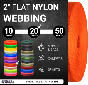 2 Inch Heavy Duty Nylon Webbing Strap Roll for Belt, Backpack, Sling, Collar, Leash, Strapping and More, 10, 20, or 50 Yards, Over 20 Colors