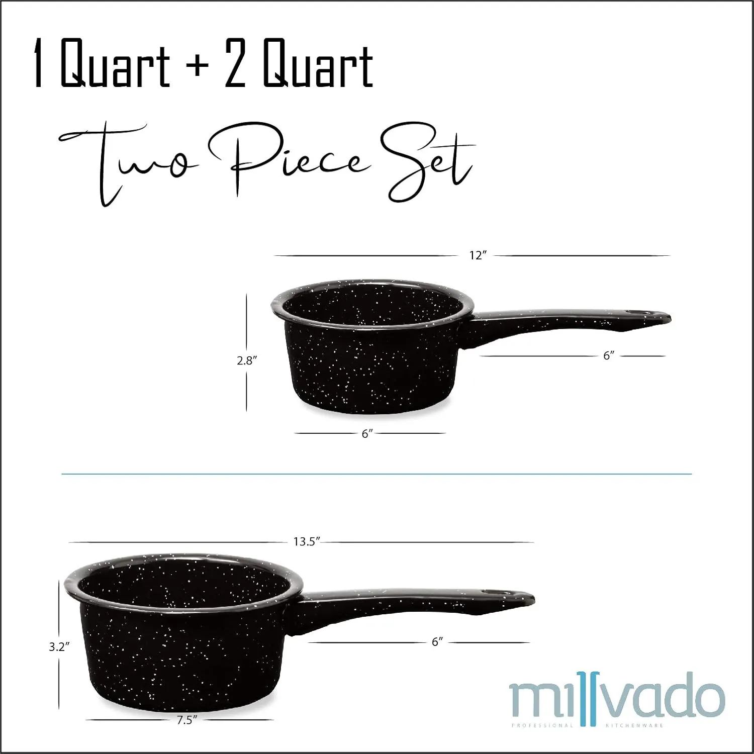 2 Pack Granite Saucepans: Naturally Nonstick Sauce Pots - Speckled Enamel Ware Cookware – 1 and 2 Quart Sauce Pans for Cooking and Boiling - Granite Pot for Stovetop, Campfire, Outdoor Stove