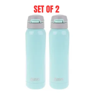 2 x Oasis Insulated Sports Water Bottle Stainless Steel With Straw 500ml - Spearmint