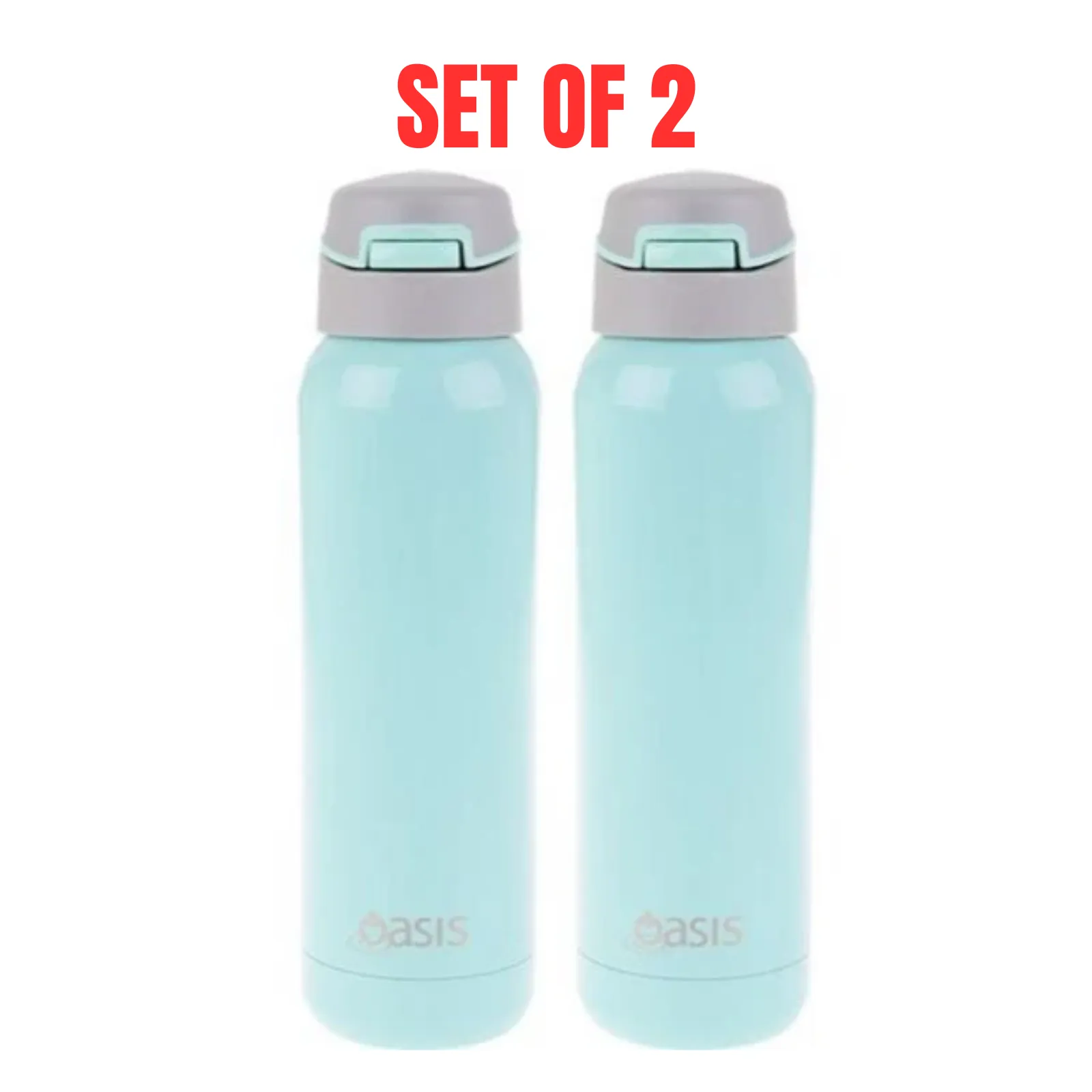 2 x Oasis Insulated Sports Water Bottle Stainless Steel With Straw 500ml - Spearmint