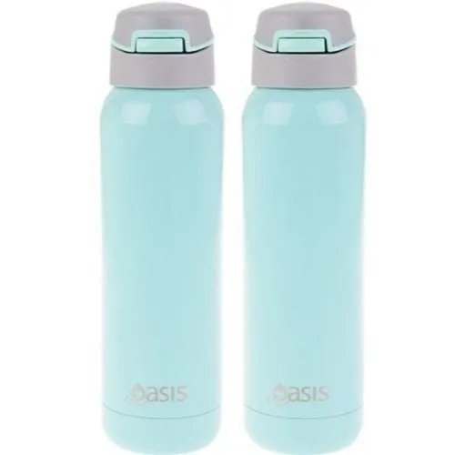 2 x Oasis Insulated Sports Water Bottle Stainless Steel With Straw 500ml - Spearmint