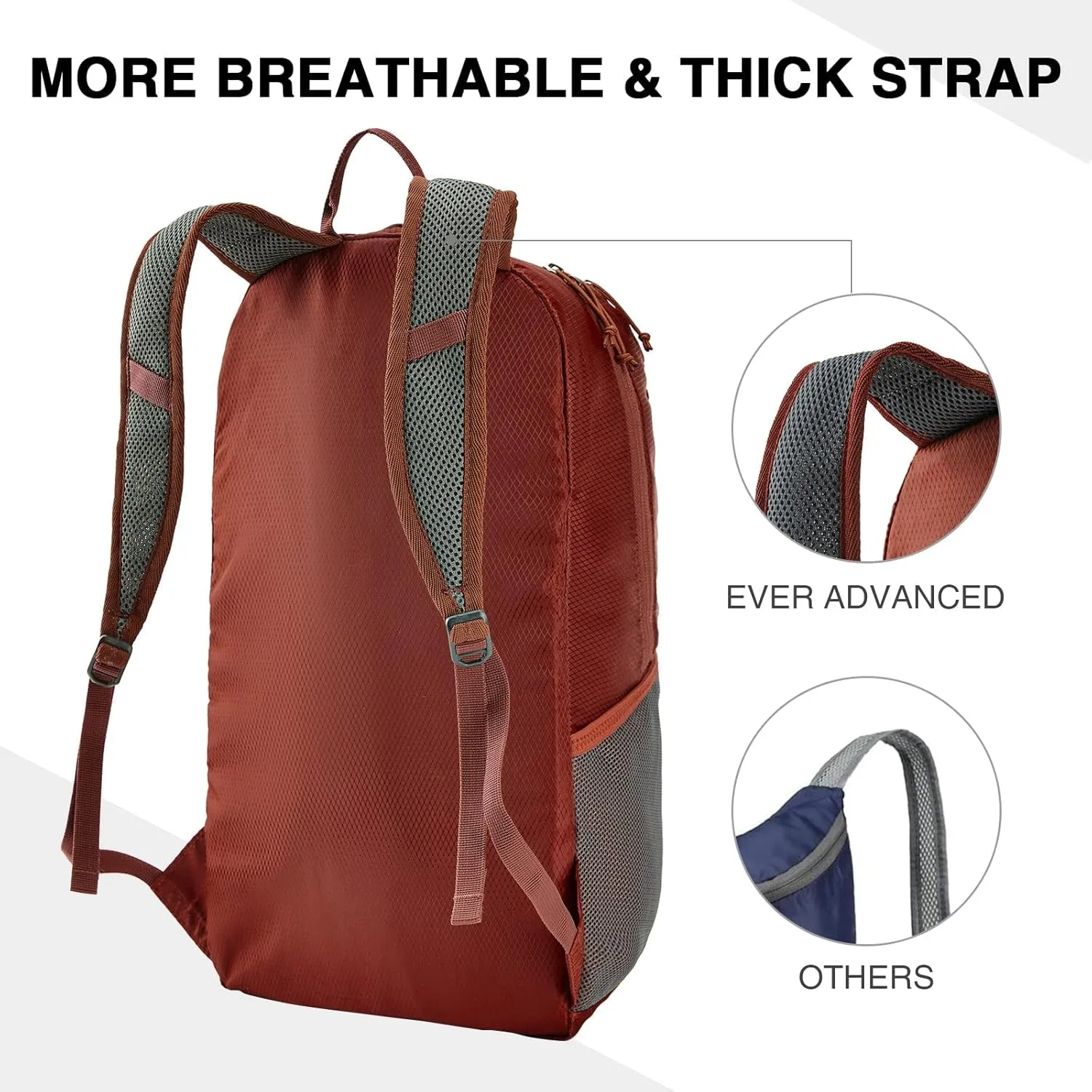 20L Lightweight Packable Hiking Backpack, Small Travel Water Resistant Collapsible Daypack for Men Women Camping Outdoor Reddish Brown