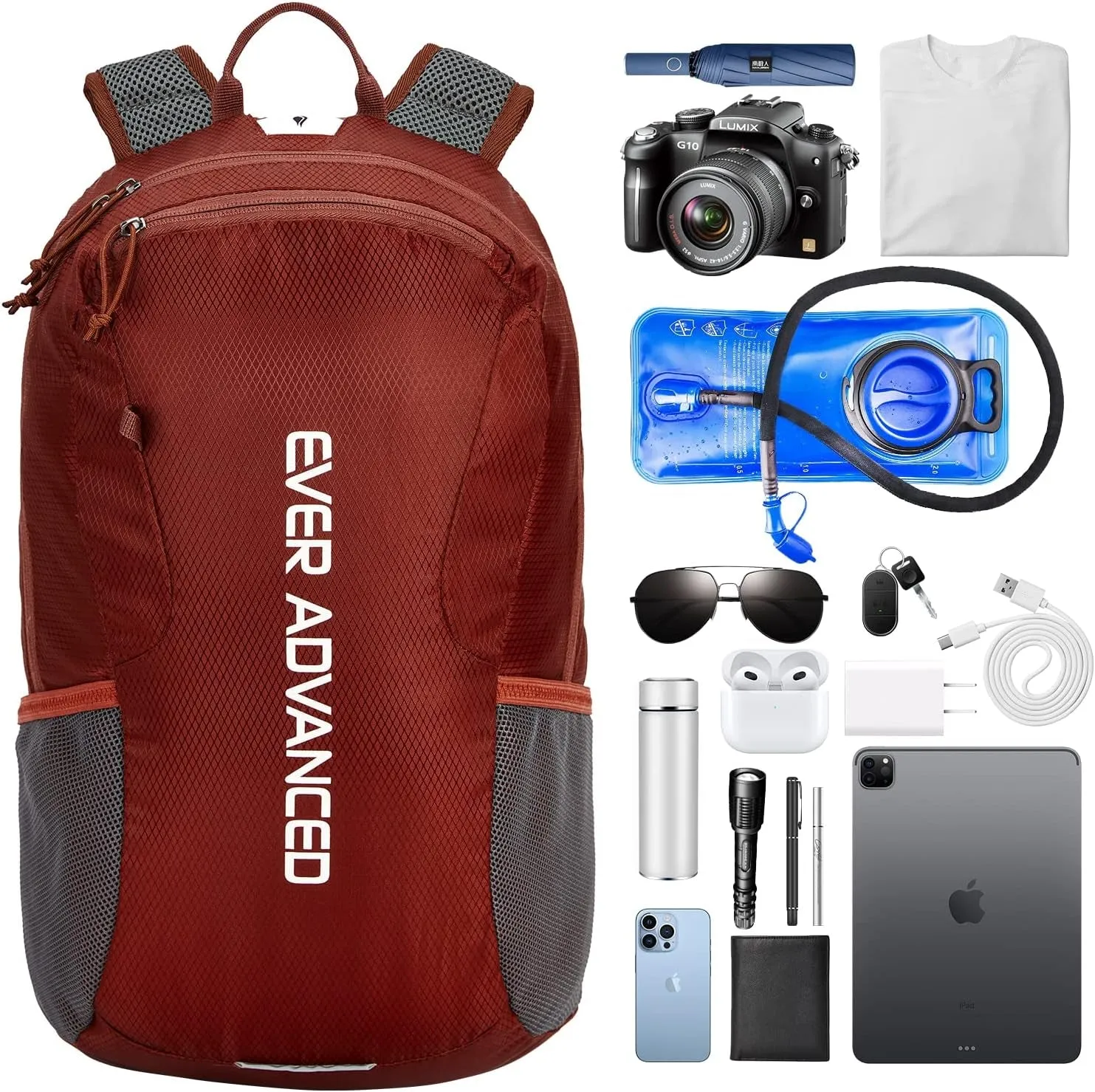 20L Lightweight Packable Hiking Backpack, Small Travel Water Resistant Collapsible Daypack for Men Women Camping Outdoor Reddish Brown