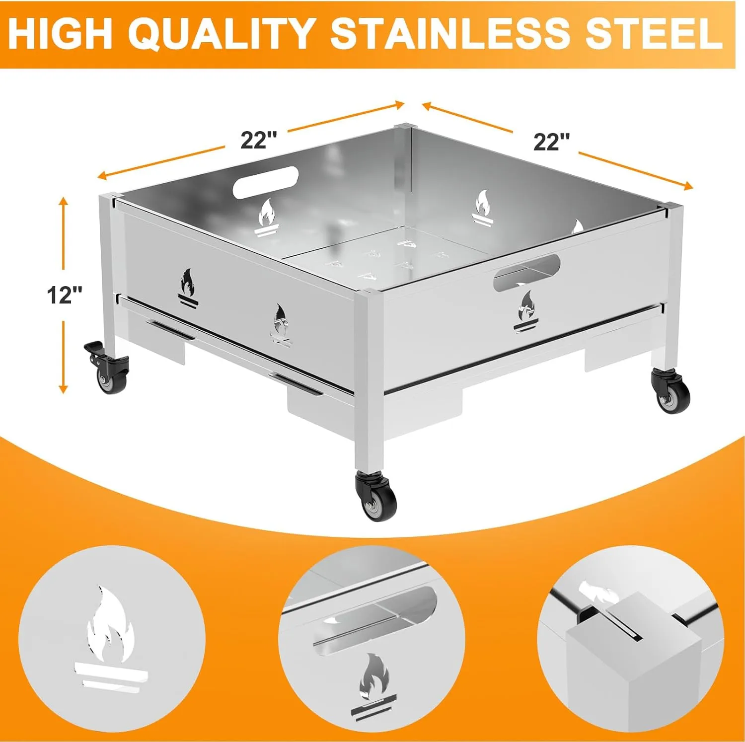 22 Inch Portable Plug Camping Fire Pit with Bag, Foldable Fire Pit for Camping, Stainless Steel Collapsible Fire Pit for Outside Wood Burning, Camp Fire Pit Portable with Wheels, Fire Pits Bonfire