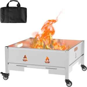 22 Inch Portable Plug Camping Fire Pit with Bag, Foldable Fire Pit for Camping, Stainless Steel Collapsible Fire Pit for Outside Wood Burning, Camp Fire Pit Portable with Wheels, Fire Pits Bonfire