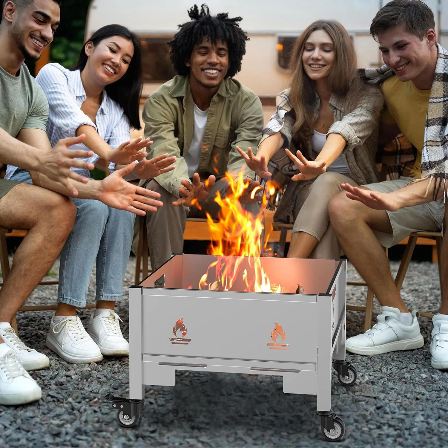 22 Inch Portable Plug Camping Fire Pit with Bag, Foldable Fire Pit for Camping, Stainless Steel Collapsible Fire Pit for Outside Wood Burning, Camp Fire Pit Portable with Wheels, Fire Pits Bonfire