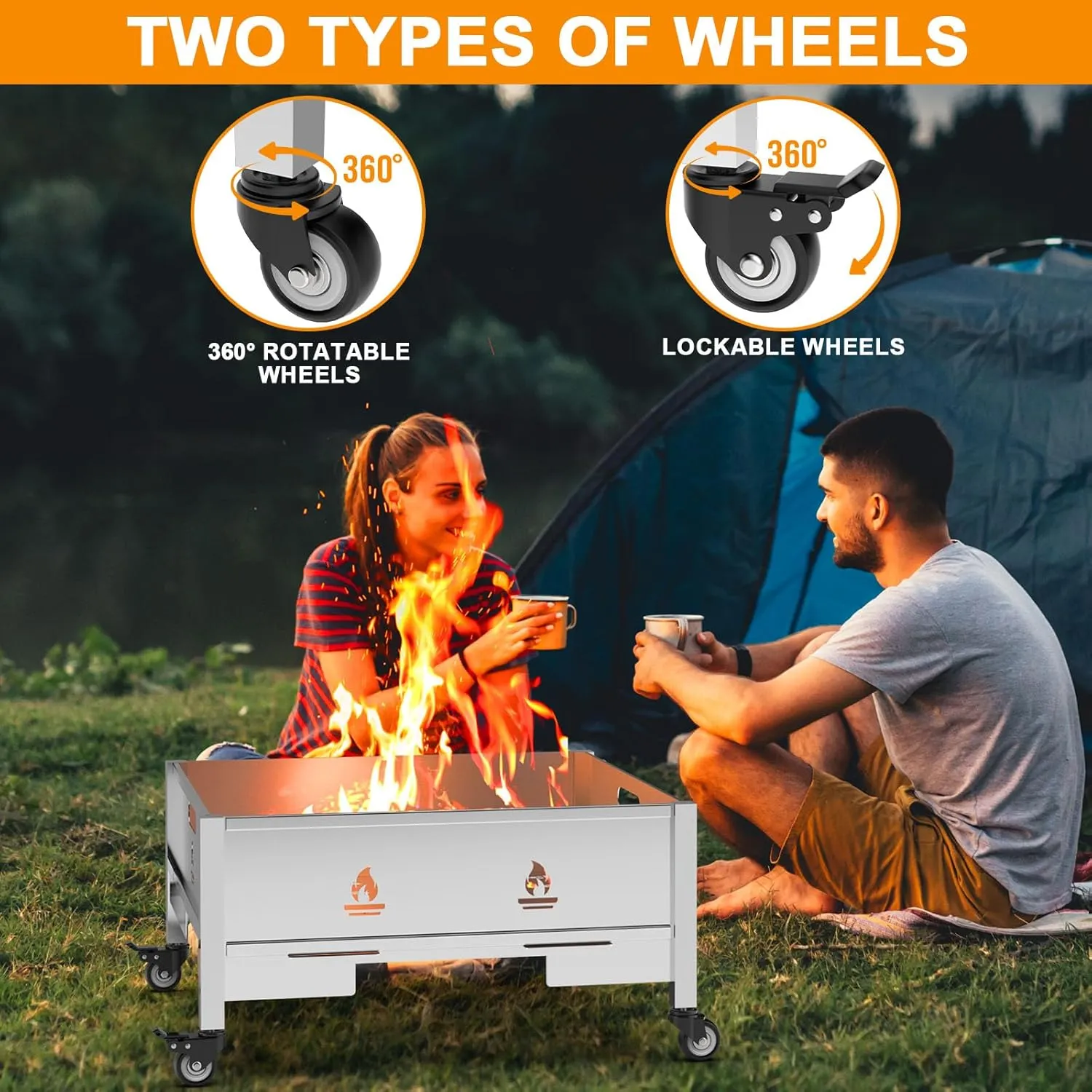 22 Inch Portable Plug Camping Fire Pit with Bag, Foldable Fire Pit for Camping, Stainless Steel Collapsible Fire Pit for Outside Wood Burning, Camp Fire Pit Portable with Wheels, Fire Pits Bonfire