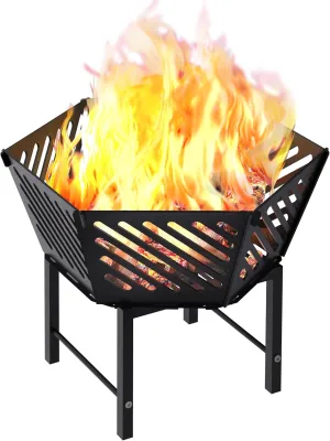 22.5 Inch Portable Plug Fire Pit for Camping, Heightened Detachable Outdoor Wood Burning Firepits for Outside Patio Heating, Picnic, Bonfire and BBQ with Travel Bag, Diagonal Hollow Style