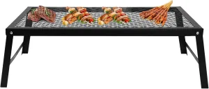 22.83" Small Folding Campfire Grill, Metal Firepit Grill Grate Heavy Duty Portable Camping Grill Outdoor Barbecue Net Table for Picnics Camping, Black
