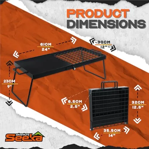 24" Heavy Duty Folding Campfire Grill, Compact Folding Grill Grate