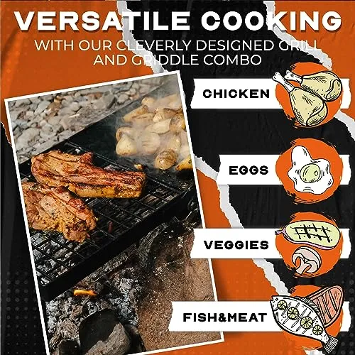 24" Heavy Duty Folding Campfire Grill, Compact Folding Grill Grate