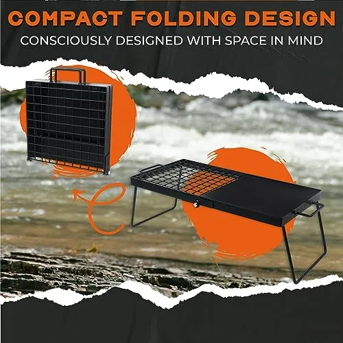 24" Heavy Duty Folding Campfire Grill, Compact Folding Grill Grate