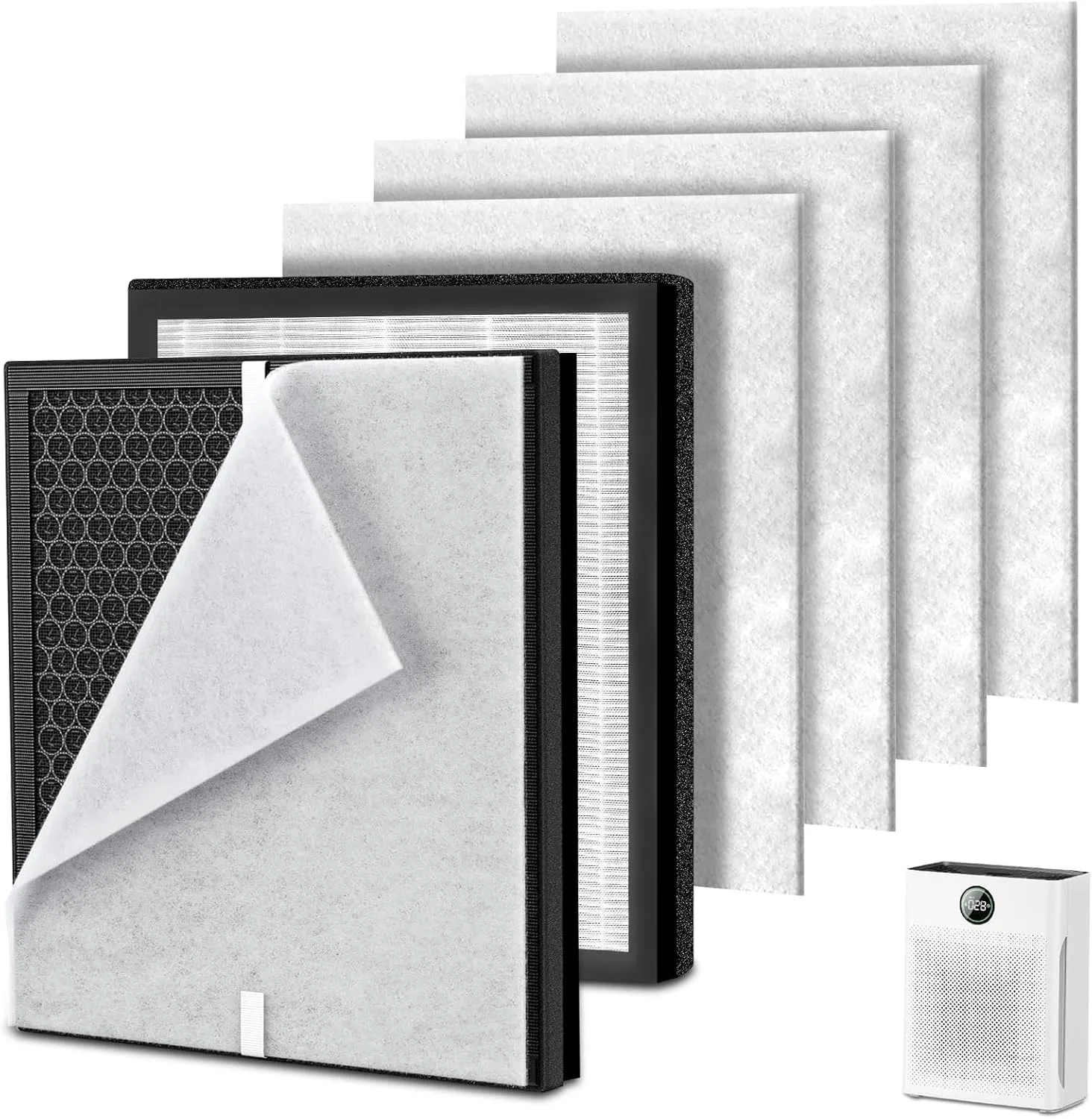 2Pack PR1 Replacement Filter, Compatible Only with MOOKA PR1 Pet Air Purifier, Includes 2 HEPA Filters and 4 Washable Pre-Filters (White)