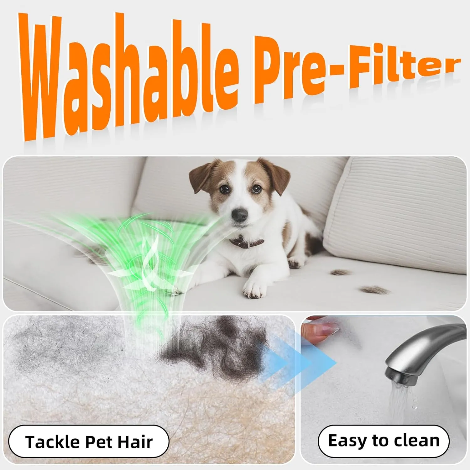 2Pack PR1 Replacement Filter, Compatible Only with MOOKA PR1 Pet Air Purifier, Includes 2 HEPA Filters and 4 Washable Pre-Filters (White)