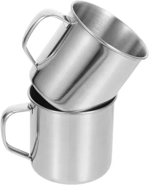 2Pcs Vintage Stainless Steel Camping Mugs Portable Tea Coffee Cups with Handle for Hiking Campfire Picnic and Backpacking Trips