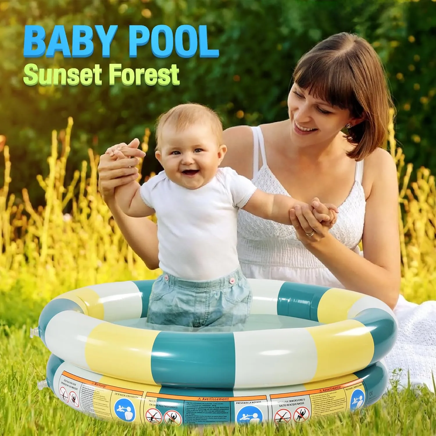 2Rings Baby Kiddie Pool, 32 inches Inflatable Kids Pool, Ball Pit, Water Toys for Indoor or Outdoor, Sunset Forest Blow Up Pool