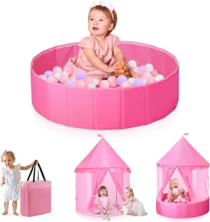 3-in-1 Ball Pit & Play Tent for Toddlers: Large 40" Pink Kids Ball Pit and Princess Tent - Princess Castle Playhouse Tent for Girls Kids Babies - Foldable Portable Toys for Indoor & Outdoor