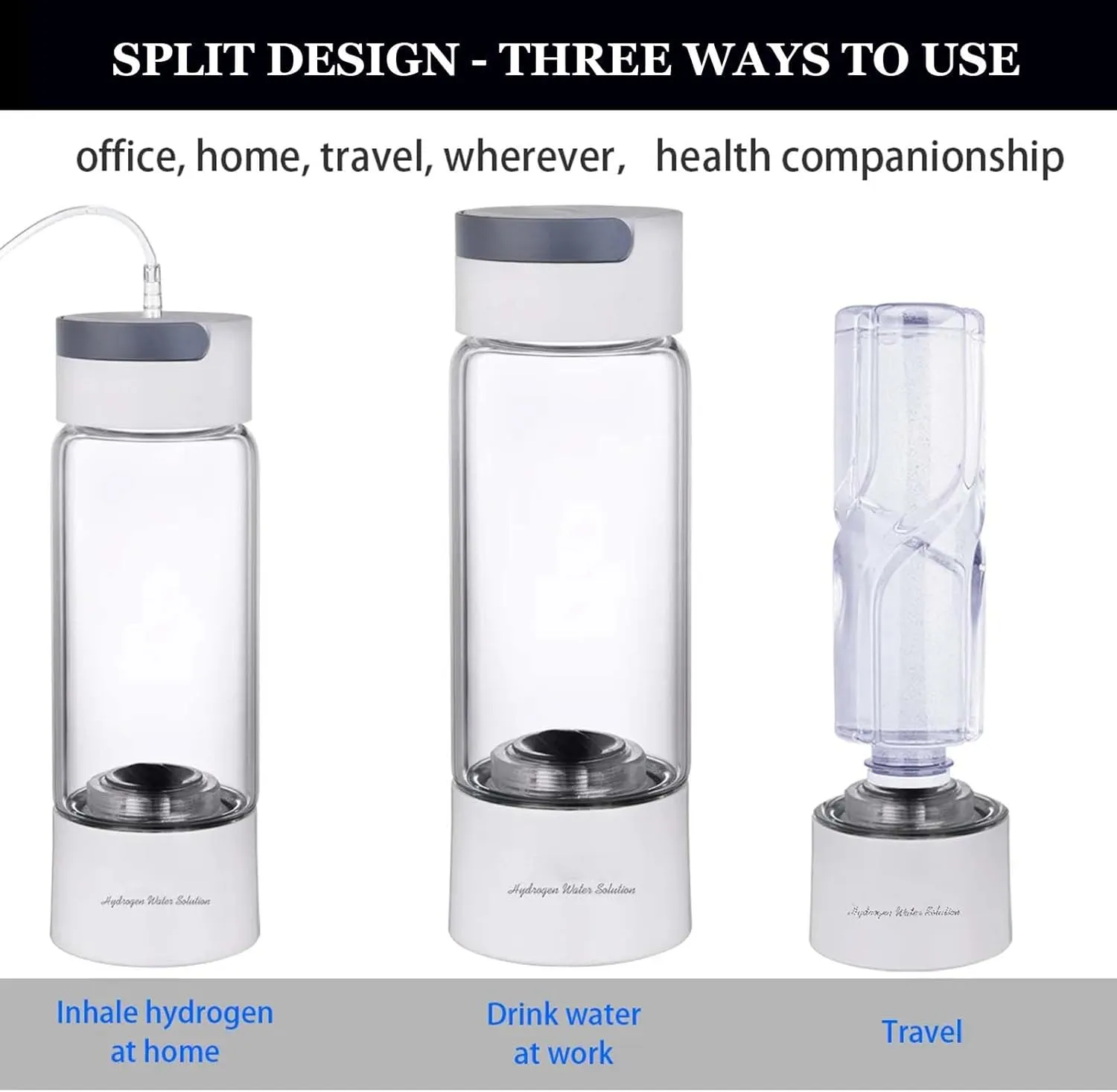 3-in-1 Hydrogen Water Bottle Generator, Portable SPE PEM Technology Hydrogen Water Bottle Generator, 380ml H2 Inhalation Device, Purification Vent Hole, Ionizer