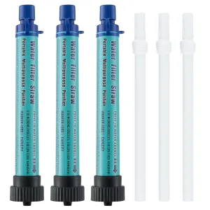 3 Pack Water Filter Straw Outdoor Portable Personal Water Filter Straw Water Purifier Survival Gear and Equipment for Hiking Camping Travel and Emergency Blue